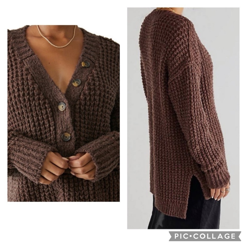 FREE PEOPLE LADIES BROWN WHISTLE THERMAL HENELY JUMPER Sweater SIZE XS - Picture 2 of 8
